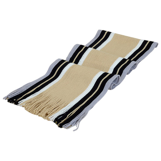 Men's Winter Scarf - Classic Striped Tassel Edge Soft Warm Scarf, Woolen Yarn Knitted Scarf Beige V1189-LWWAL-20260325-00050