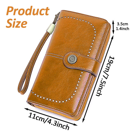 Leather Wallet Women Rfid Blocking Large Capacity, Zip Around Long Wallet - Pu Phone Clutch Purse, Trifold V1189-LWWAL-20260325-00082