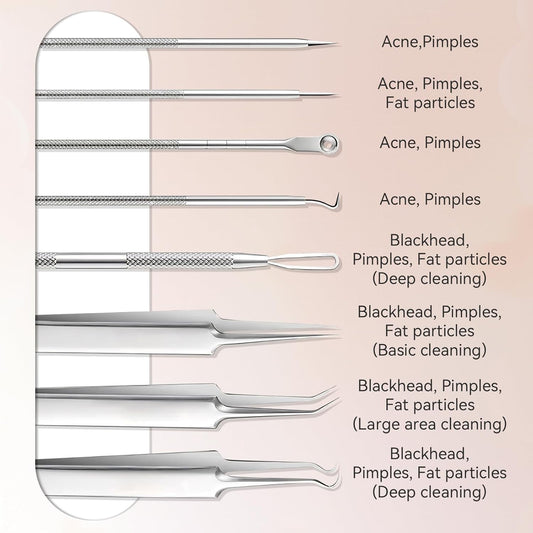 BYXAS Pimple Popper Tool Kit, 8 PCS Professional Stainless Steel Blackhead Remover Comedone Extractor Tools V1189-LWWAL-20260325-00202