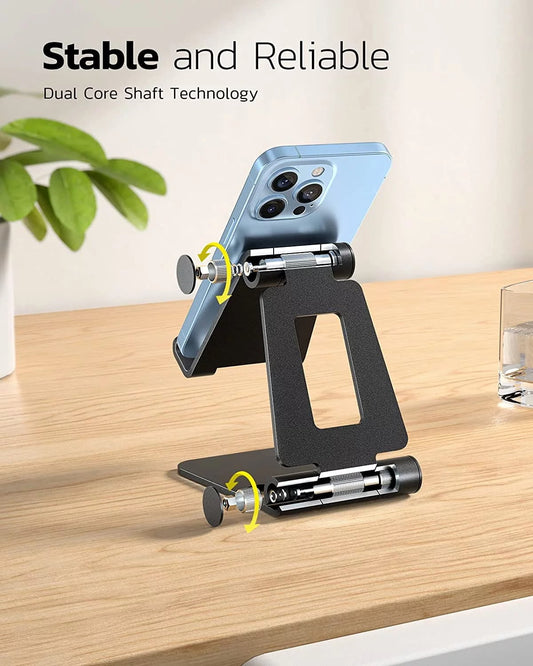 Dual Folding Cell Phone Stand, Fully Adjustable Foldable Desktop Phone Holder Cradle Dock Compatible with V1189-LWWAL-20260325-00595