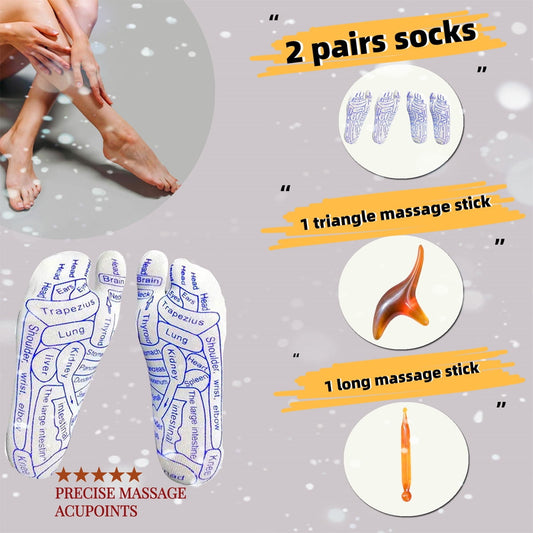 2 Pairs Reflexology Socks with Trigger Point Massage Tool, Foot Acupressure Reflexologh Socks with Massage V1189-LWWAL-20260325-00640