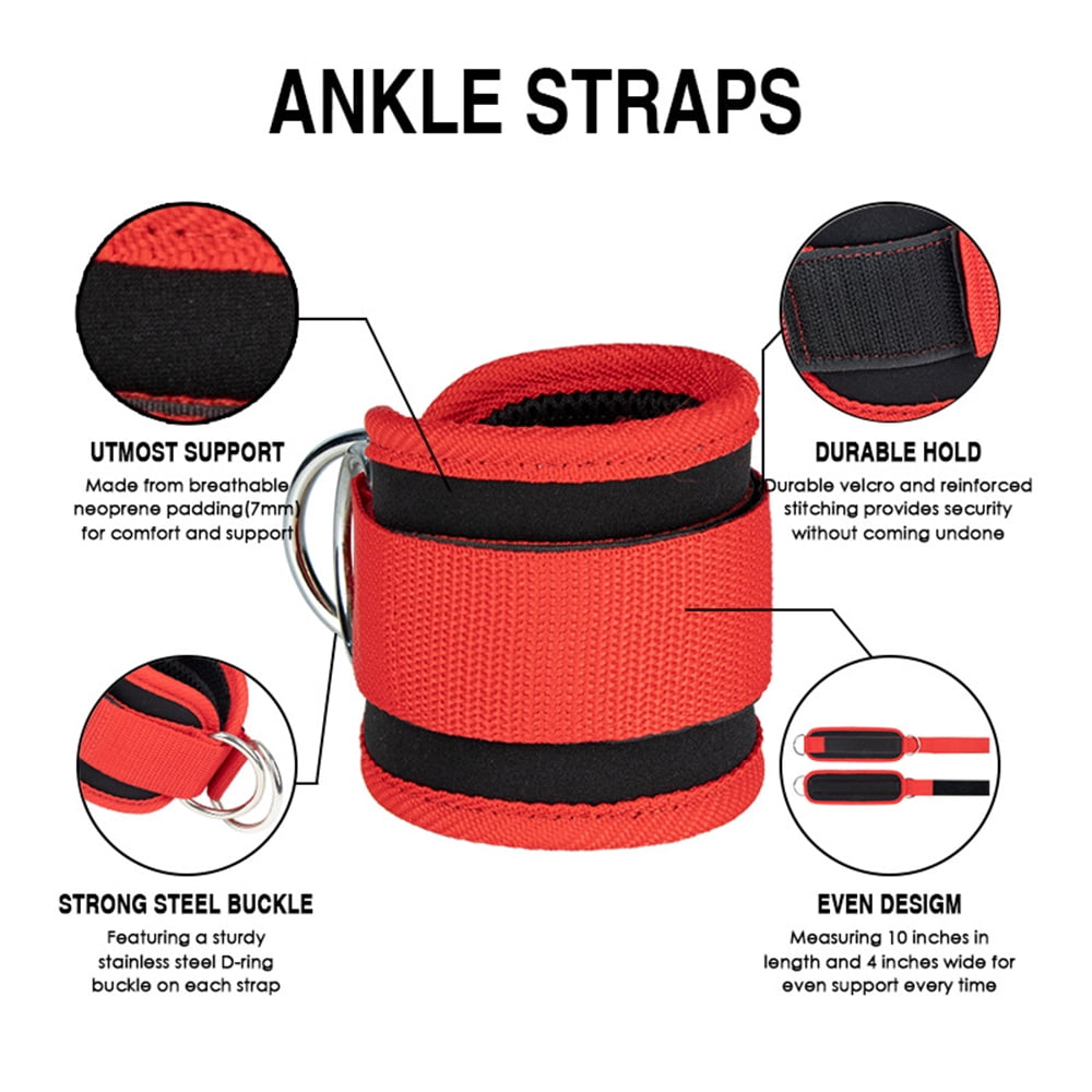 Billbianc Adjustable Polyester Ankle Straps for Cable Machine Kickbacks (2 Pack) Red V1189-LWWAL-20260325-01565