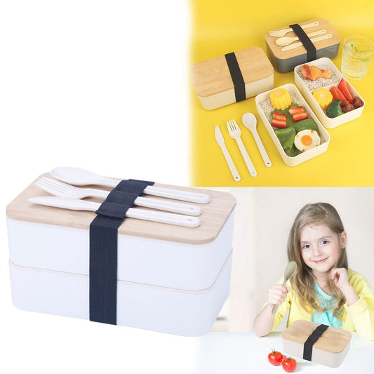 JWDX Tableware Clearance, Box Lunch Box Japanese 2 Layer Food Container with Cutlery Spoon and Fork Divided V1189-LWWAL-20260325-02072
