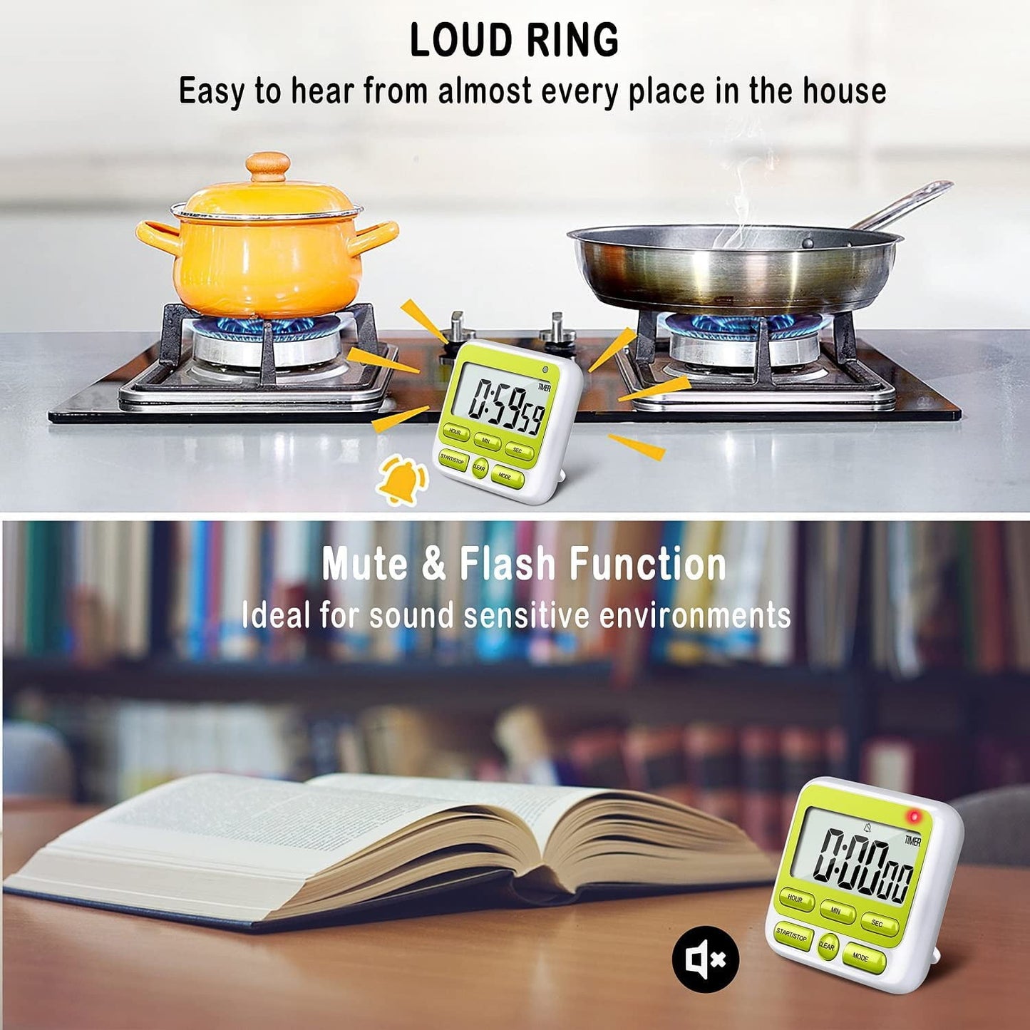 Digital Countdown Kitchen Timer -Count Up Down Magnetic Timer Clock for Cooking Baking Gym Students Green V1189-LWWAL-20260325-02101