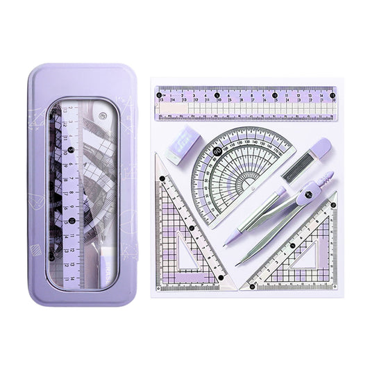 Grrvtrz Ruler,Avoid Myopia Math Geometry Kit 8 Piece Supplies Set with Shatterproof Storage Box Including V1189-LWWAL-20260325-02271