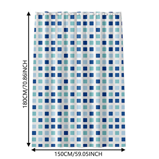 Shower Curtain*1 Piece Peva Blue and Green Square Shower Curtain Thickened Bathroom Curtain for Home Shower V1189-LWWAL-20260325-02482