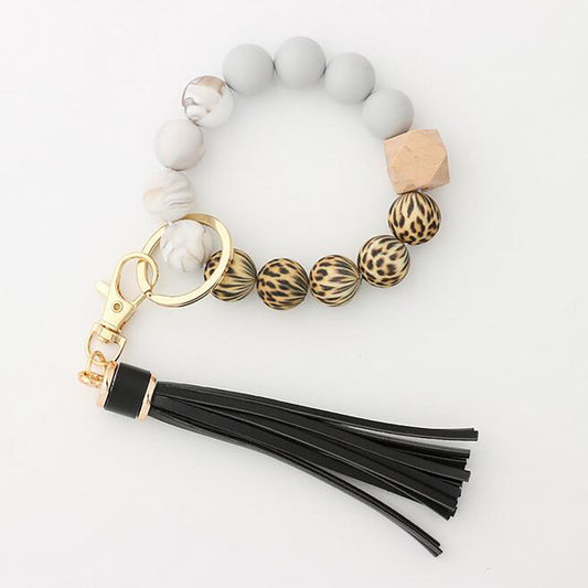 JWDX Ring, Hangs Clearance! Silicone Key Ring Bracelet, Women Beaded Bangle Keychain Wristlet Leather Tassel F V1189-LWWAL-20260325-02844