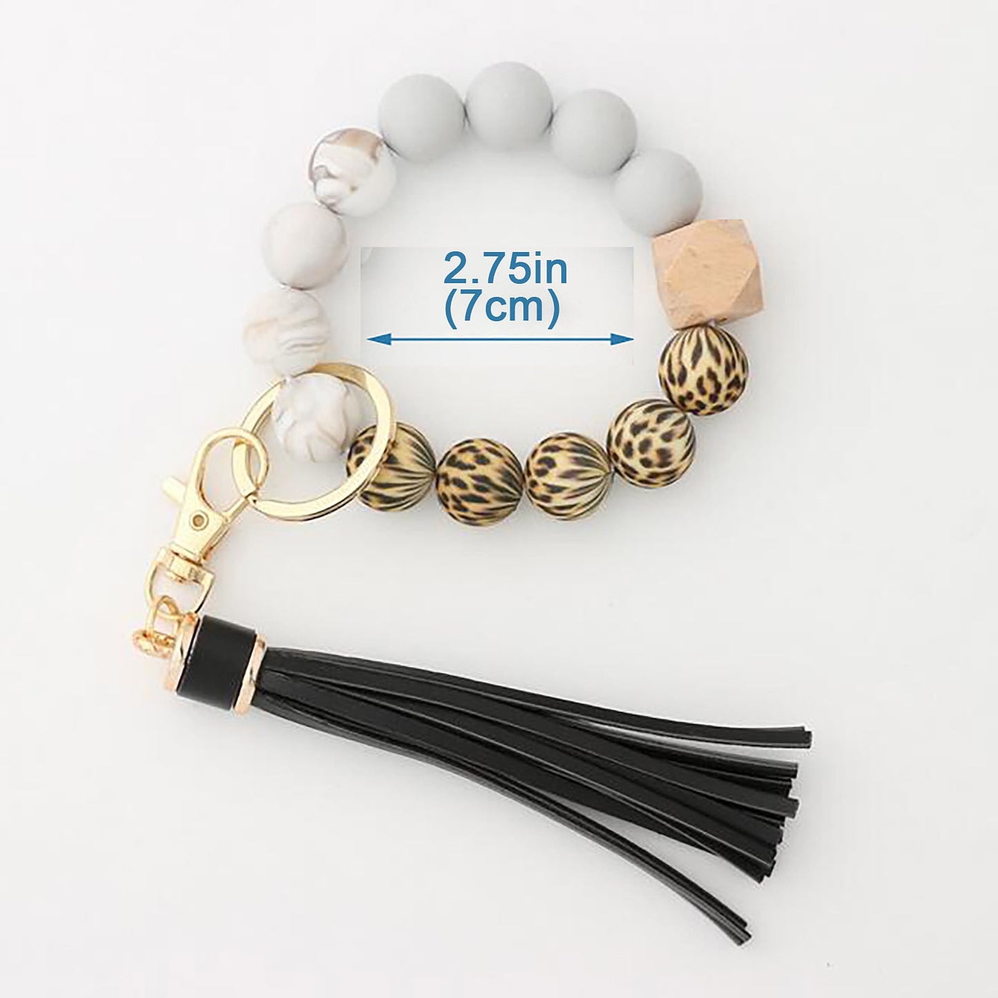JWDX Ring, Hangs Clearance! Silicone Key Ring Bracelet, Women Beaded Bangle Keychain Wristlet Leather Tassel F V1189-LWWAL-20260325-02844