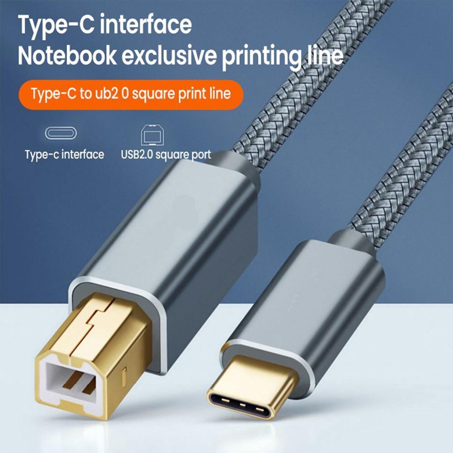 Wmool USB Type-C to USB B 2.0 Printer Cable Scanner Laptop; Gray V1189-LWWAL-20260325-03167