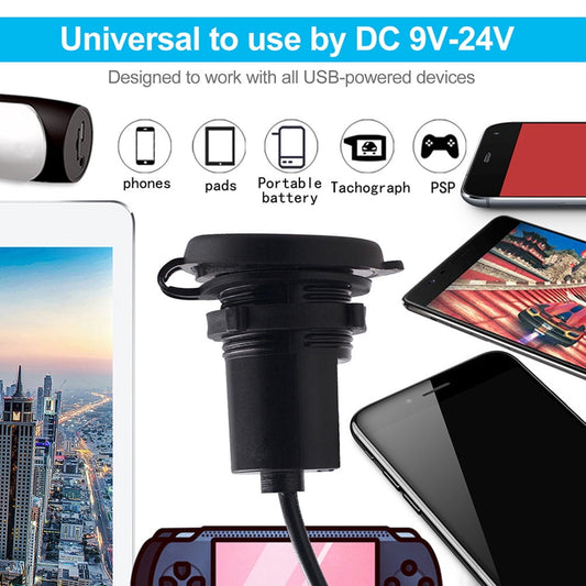 Worgeous Black ABS Motorcycle USB Socket Charger with Dual USB for Car Use Suitable for Most Environments 12V V1189-LWWAL-20260327-03428