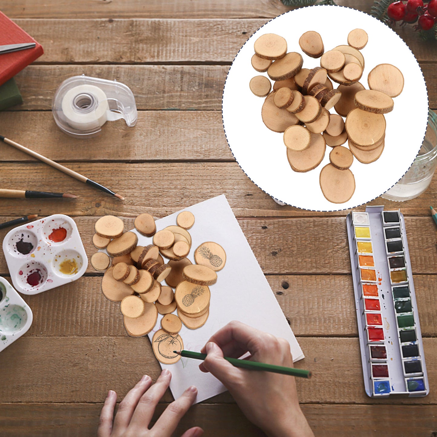 SWETRACE 1 Set Diy Wood Slices for Wedding Decorations Light Brown Round Bark Shapes Smooth Surface V1189-LWWAL-20260327-03863