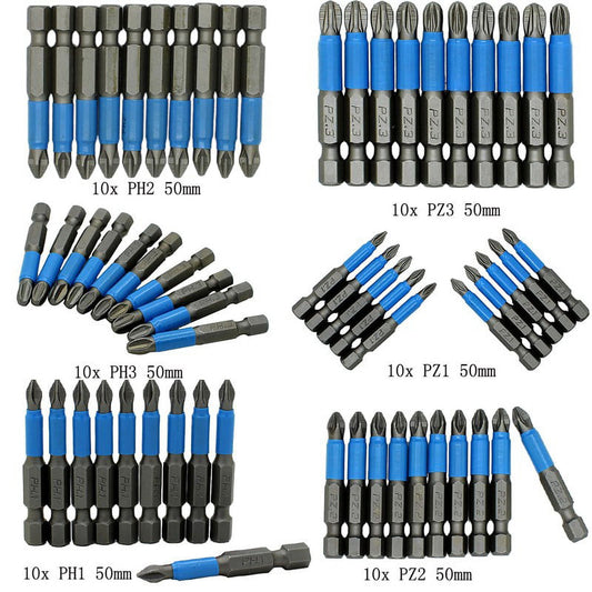10Pcs Magnetic Anti Skid Electric Screwdriver Bits Alloy Steel 50Mm Cross Screw Driver Tools Set Ph1 Ph2 Ph3 V1189-LWWAL-20260327-04213