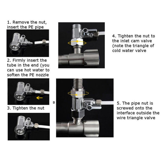 RO Feed Water Adapter 1/2" to 1/4" with Shut-off Ball Valve Tap Tee Chrome-Plated Lead-Free Brass for V1189-LWWAL-20260327-04285