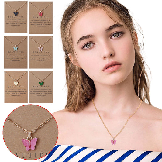 Colorful Acrylic Butterfly Pendant Necklace Bohemian Adjustable Retro Card Clavicle Chain Insect Animal V1189-LWWAL-20260401-05211