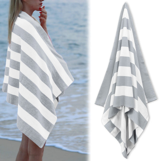 Large Oversized Beach Towel - Big Size Cotton 35 x 70 Inch Striped Pool Towel, Large Cabana Soft Swimming V1189-LWWAL-20260401-05587