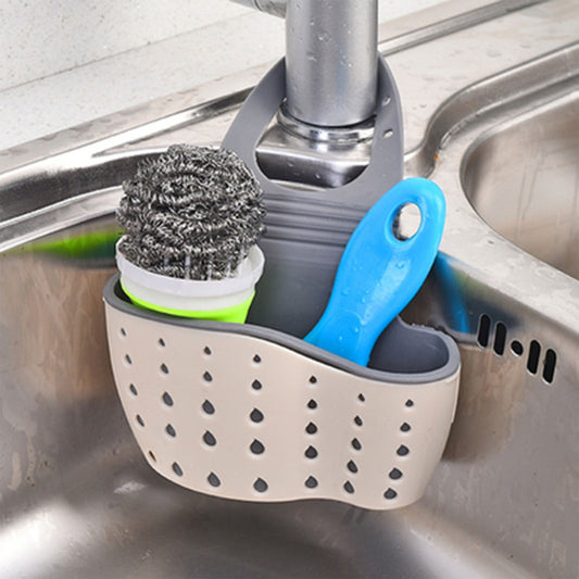 Kitchen Sink Caddy Sponge Holder, Silicone Plastic Soap Holder, Hanging Ajustable Strap Faucet Caddy with V1189-LWWAL-20260401-05902