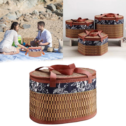 Wicker Basket with Lid,Wicker Picnic Basket with Double Handles,Woven Picnic Storage Rattan Wicker Egg V1189-LWWAL-20260401-06211