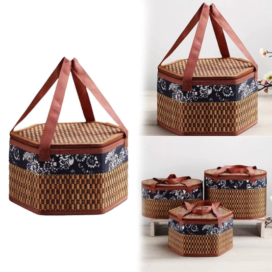 Wicker Basket with Lid,Wicker Picnic Basket with Double Handles,Woven Picnic Storage Rattan Wicker Egg V1189-LWWAL-20260401-06212