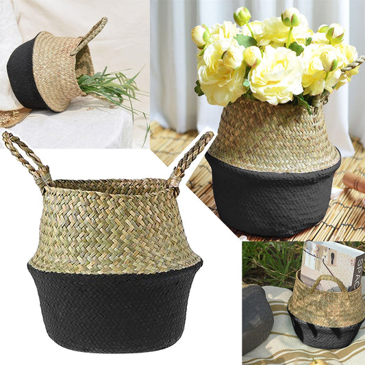 Seagrass Wicker Basket Flower Pot Folding Basket,3 Size Seagrass Handmade Decorative and Functional Storage V1189-LWWAL-20260401-06231