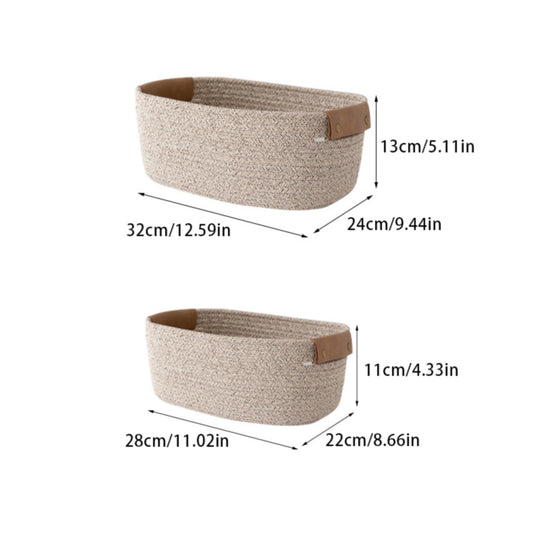 Cotton Woven Basket with PU Leather Handle, Clothes Toys Candy Gifts Cotton Rope Organizer, Living Room V1189-LWWAL-20260401-06299
