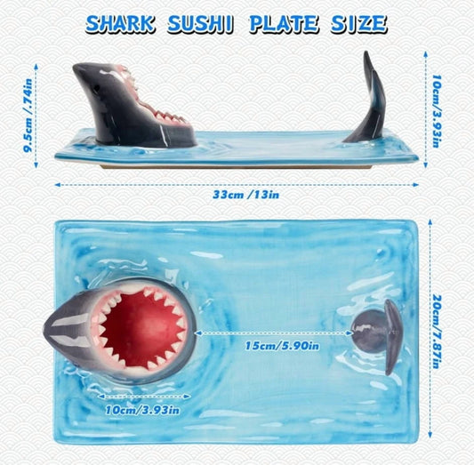 Creative Shark Sushi Plate,Blue Ceramic Shark Plate,Shark Shaped Serving Platter,Food Serving Tray with V1189-LWWAL-20260401-07100