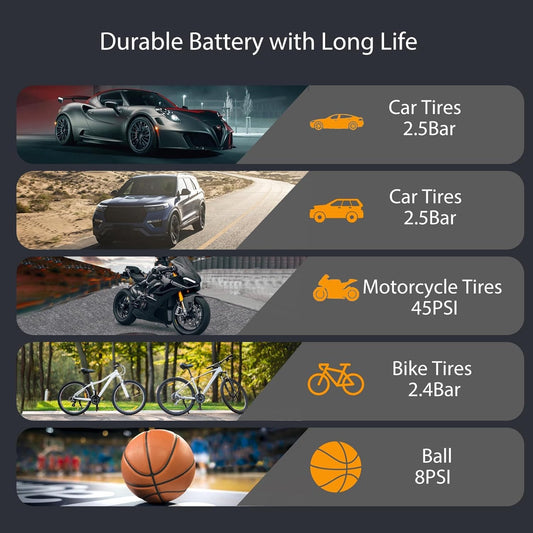 Bicycle pump - Portable digital air pump for cars, handy and wirelessly rechargeable, suitable for V1189-WXF-260203-00130