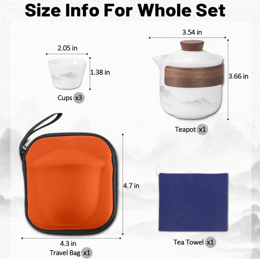Travel Tea Set - Tea Set - Teapot - Teacups - Ceramic - Kung Fu - Camping - Outdoor - Travel - Including V1189-WXF-260203-00158