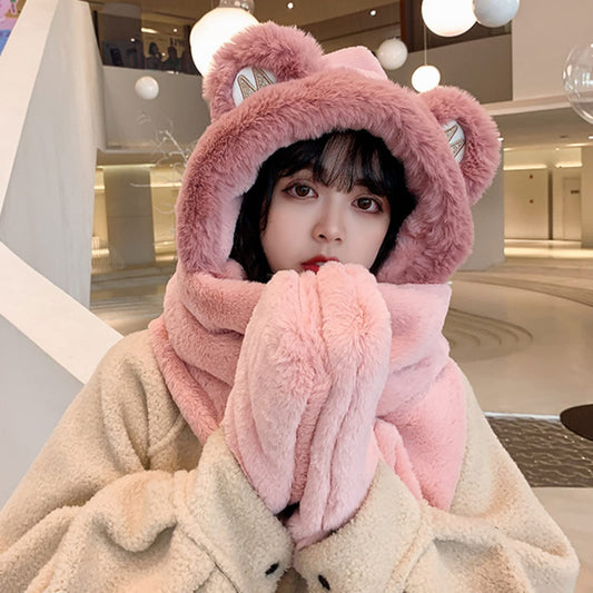 Winter Hat - Scarf - Mittens - 3 in 1 Set - Teddy Hat - Women's Winter Hat - Girls' Hat - Plush Hat - Hat V1189-WXF-260203-00187