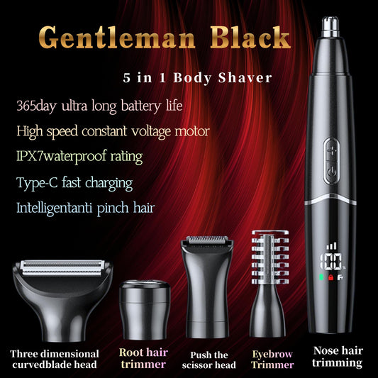 Nose Trimmer - 5-in-1 Rechargeable - Nose & Ear Hair Trimmer - IPX7 Waterproof - Two-Blade Trimming Set, V1189-WXF-260203-00197