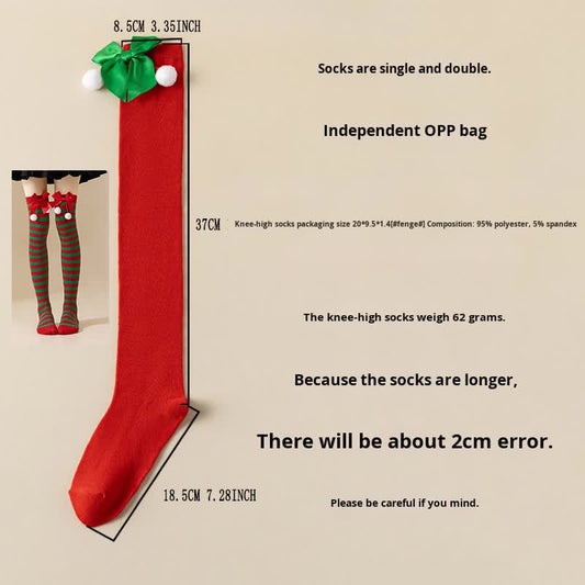Christmas Socks Women - Overknee Socks - Christmas Knee Socks - Striped Socks - Elf Costume - Santa Claus - V1189-WXF-260203-00211