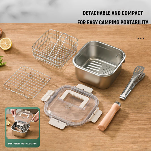 Induction Saucepan - Mini Deep Fryer - Milk Pan - Square Cooking Pot - Stainless Steel - With Frying Basket - V1189-WXF-260203-00358
