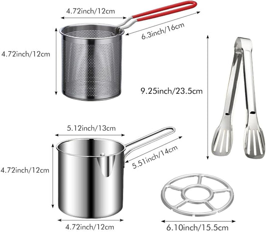 Deep Fryer - Mini Deep Fryer - Stainless Steel Oil Pan - Tempura Pan - Cooking Pan with Frying Basket - V1189-WXF-260203-00495