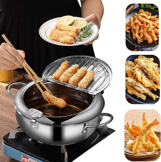 Deep fryer - Tempura pan - 24 cm - Stainless steel pan - Kitchen accessories - Japanese deep fryer - V1189-WXF-260203-00619