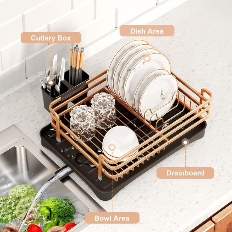 Aluminum Dish Drainer with Removable Tray Champagne Gold, 43 x 31.5 x 11 cm V1189-WXF-521-0016
