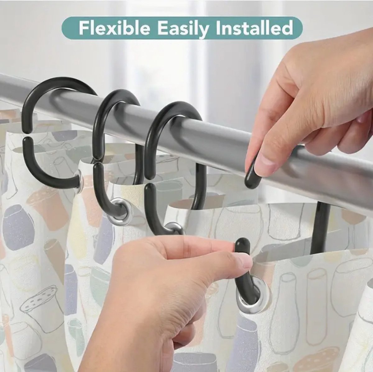 Shower Curtain Rings | Set of 12 | Shower Curtain Rings | Black V1189-WXFBOL-103-1
