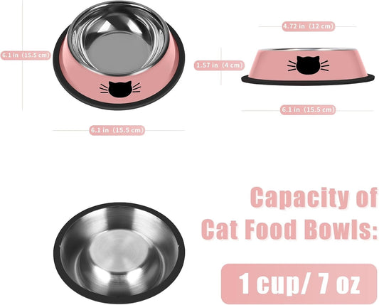 2/3Pcs Cat Bowls Non-Slip Stainless Steel Small Cat Food Bowls Unbreakable Thicken Cat Feeder 7 Oz Cat Dishes V1189-WXFWAL-20260319-00044