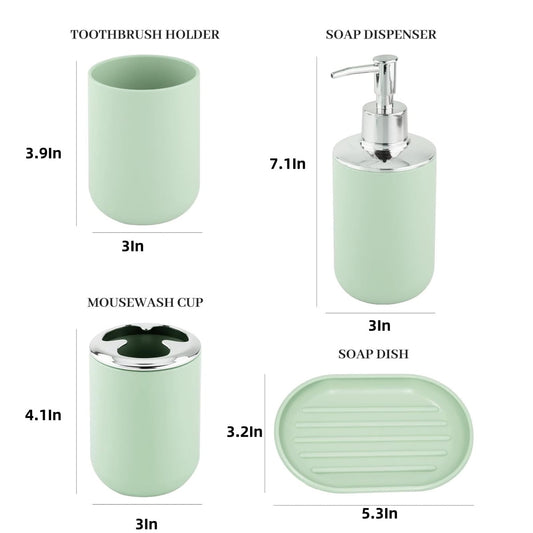 Set 4 Pcs Green Bathroom Accessories,Cute Bathroom Decor,Plastic Soap Dispenser and Toothbrush Holder V1189-WXFWAL-20260319-00055