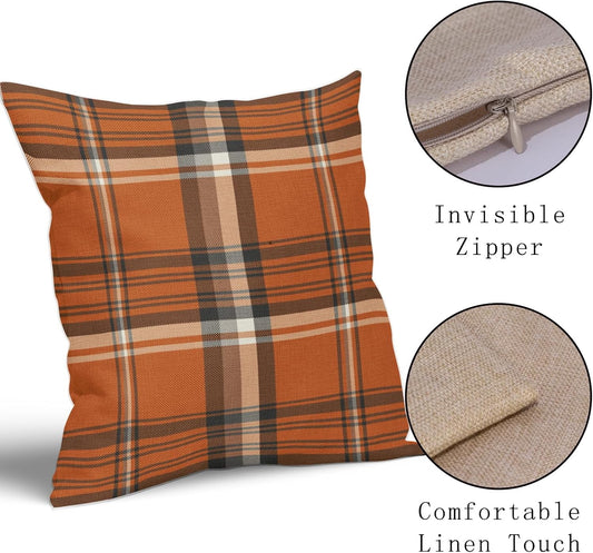 Fall Plaid Pillow Covers 18x18 Set of 2 Burnt Orange Blue Buffalo Plaid Tartan Print Autumn Colored V1189-WXFWAL-20260319-00216