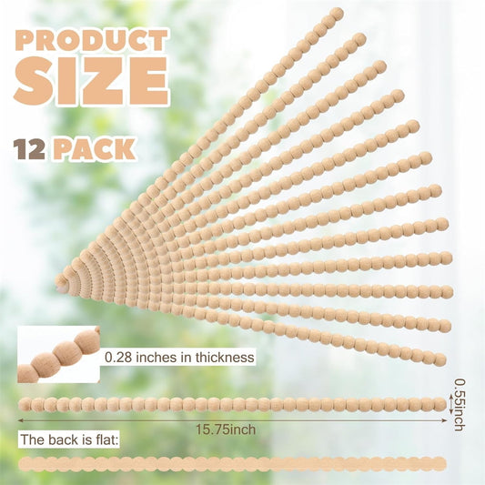 Tutuviw 12 Pcs Decorative Half Wooden Beads Trim Molding Half Wooden Beads Trim Molding 15. 75 in Unfinished V1189-WXFWAL-20260319-00530