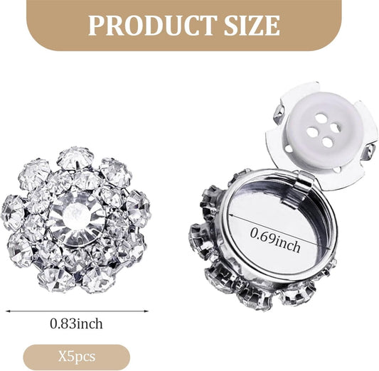 Rhinestone Button Cover Tutuviw 5 Pcs Golden Crystal Cover for Women Blouses Detachable Shirt Clips Buttons V1189-WXFWAL-20260319-00637