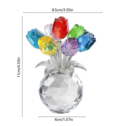 Clear Roses Bouquet Figurines, Glass Rose Flowers with Round Vase, Transparent Bouquet for Home Birthday V1189-WXFWAL-20260319-01021