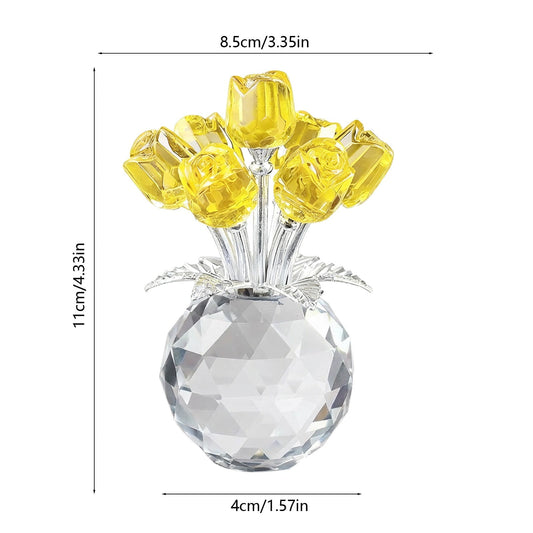 Clear Roses Bouquet Figurines, Glass Rose Flowers with Round Vase, Transparent Bouquet for Home Birthday V1189-WXFWAL-20260319-01025