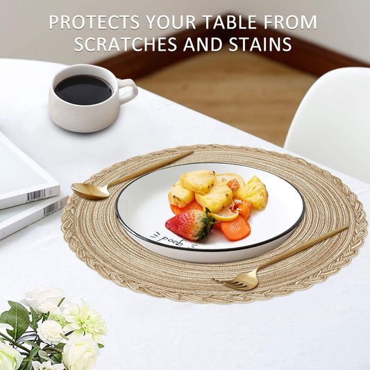 Braided Placemats for Dining Table Set of 6 - Round 15 inch Woven Heat Resistant Non-Slip Kitchen Table Mats, V1189-WXFWAL-20260319-01089