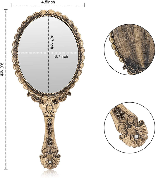 Vintage Handheld Mirror, Small Hand Held Decorative Mirrors for Face Makeup Embossed Flower Portable Antique V1189-WXFWAL-20260319-01134