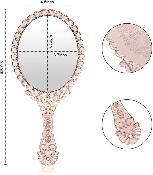 Vintage Handheld Mirror, Small Hand Held Decorative Mirrors for Face Makeup Embossed Flower Portable Antique V1189-WXFWAL-20260319-01136