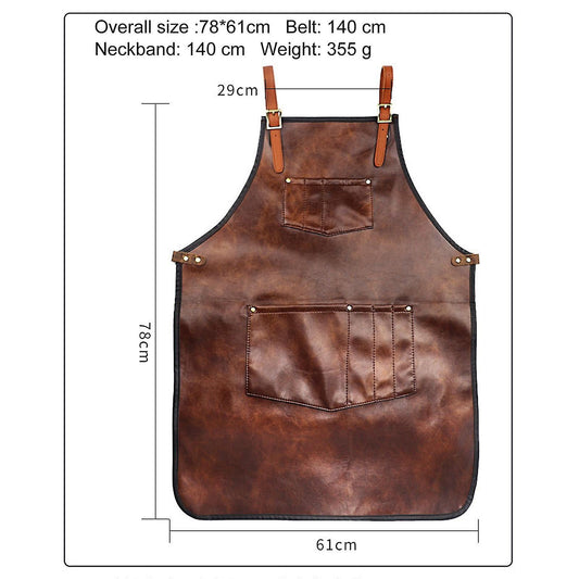 Brown B Chef Apron For Men Women Waterproof Leather Apron With Pockets Cross-Back Straps For Kitchen Bbq V1189-WXFWAL-20260319-01162