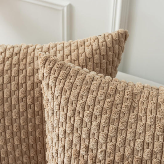 Holzlrgus Fall Set of 2 Striped Textured Velvet Corduroy Decorative Europe Sham Seasonal Autumn Throw Pillow V1189-WXFWAL-20260319-01328