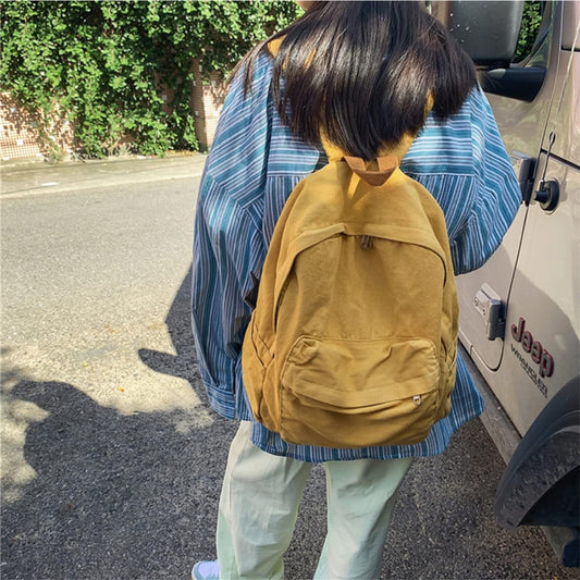 LinYooLi vintage canvas backpack for women men travel backpack solid color simple backpack laptop backpack V1189-WXFWAL-20260319-01383