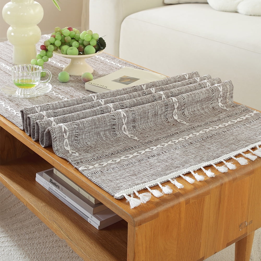 WCHUANG Coffee Table Cloth, Table Cover with Pockets and Tassel, Cotton Linen Rectangle Tablecloths Washer V1189-WXFWAL-20260319-01390