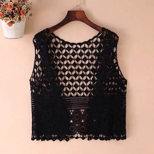 Women Vest Women's Sleeveless Knitted Hollow Vest Retro Crochet Cardigan for Summer Spring Autumn Sleeveless V1189-WXFWAL-20260319-01397